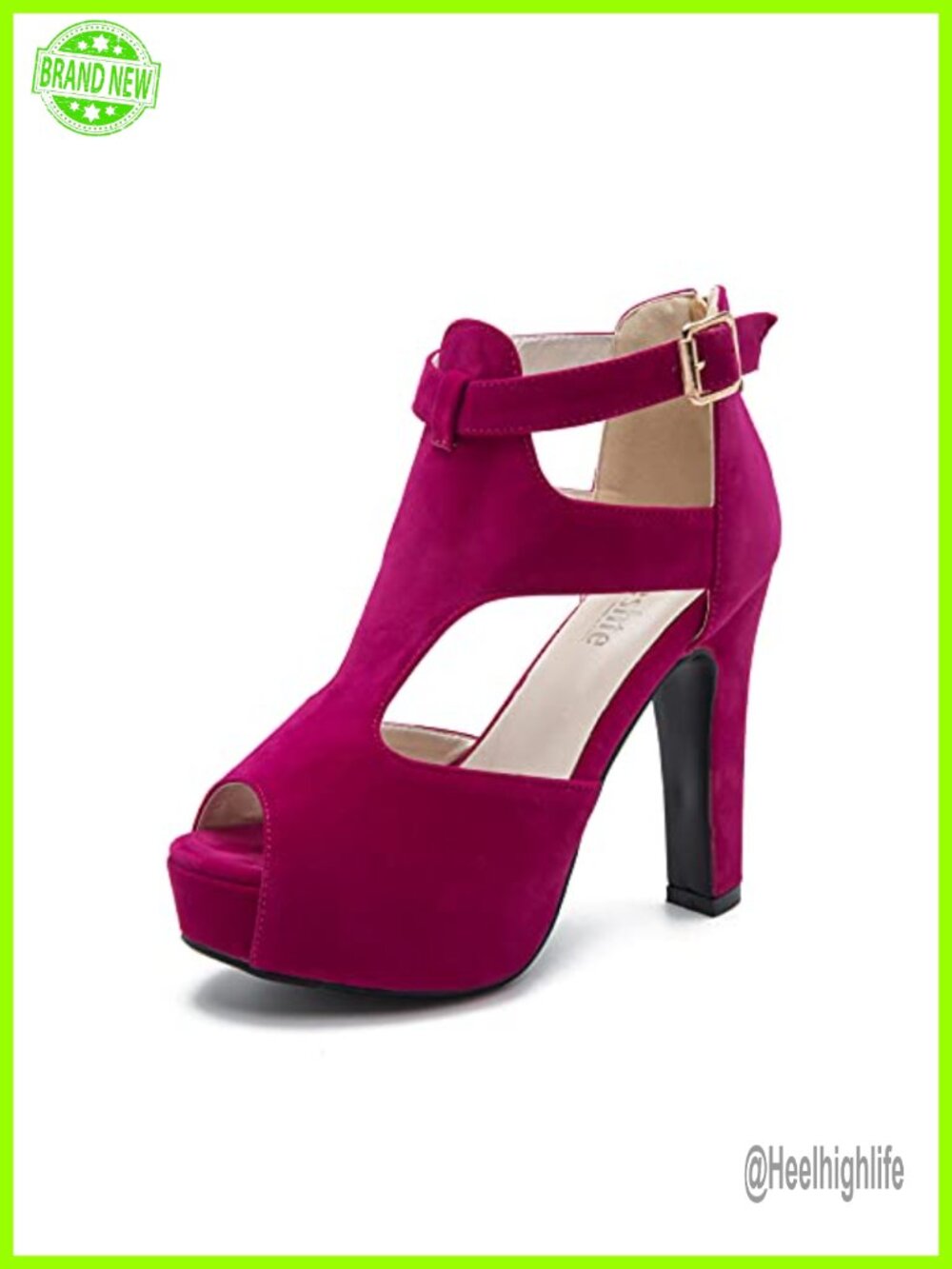 Peep Toe Platform Sandal T-Strap Ankle Buckle Block High Heel 4.7 Inch